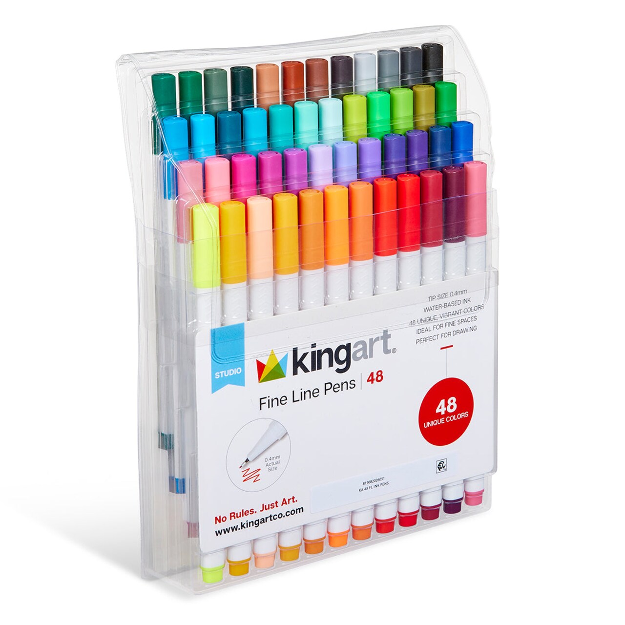 KINGART® Fine Line Color Ink Pens, Set of 48 Unique Colors, Tip Size 0.4 mm